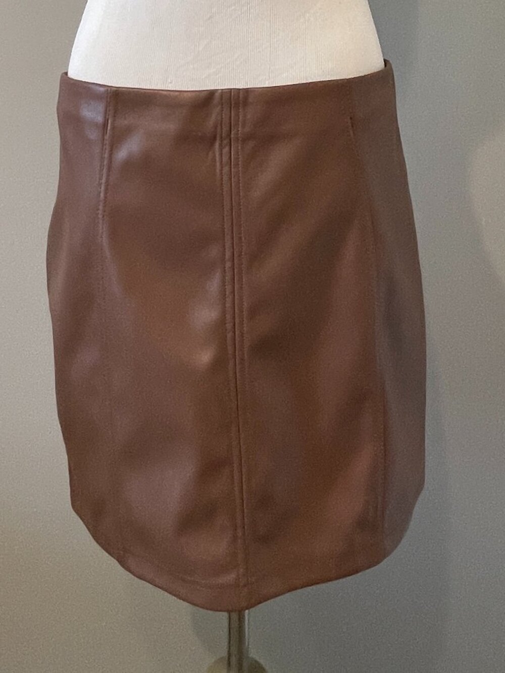 Shinestar Caramel Brown Faux Leather Miniskirt, Size M